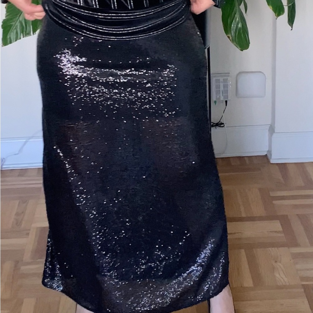 Black Sequin Midi Pencil Skirt Cocktail